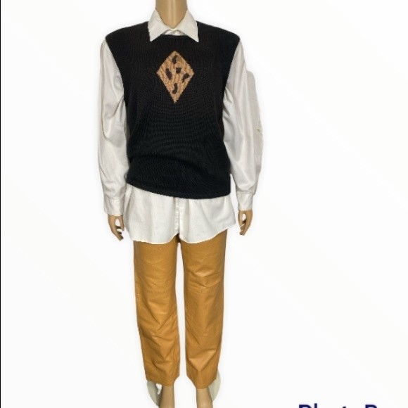 Vintage Terazzo Sweater Vest black Crew neck brown Tan animal print motif Size M - Picture 4 of 15